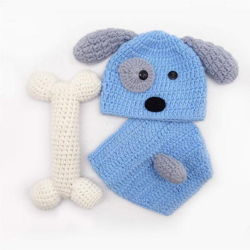 Newborn Baby Girl Boy Photo Props, Crochet Knitted Blue Dog Hat & Shorts Set for Photography Shoot (0-6 Months)