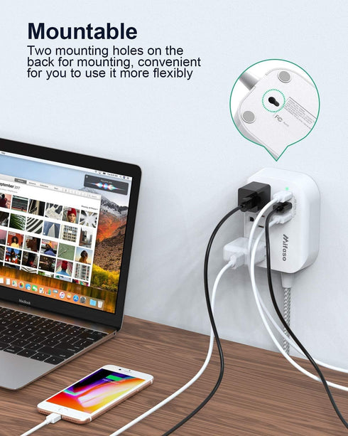 Mifaso USB Power Strip, Flat Plug Extension Cord with 3 Outlets, 3 USB Ports, 5ft Braided Power Cord