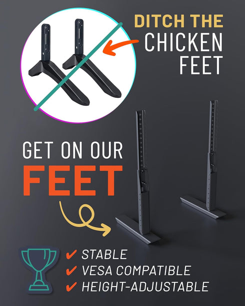 ECHOGEAR Universal Large TV Stand, Height Adjustable Base for TVs up to 77", Wobble-Free Replacement Stand
