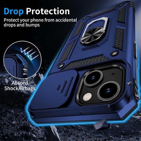 Muntinfe 13 13 6.1 inch, for iPhone Case with HD Screen Protector & Slide Camera Cover & Rotated Ring Kickstand