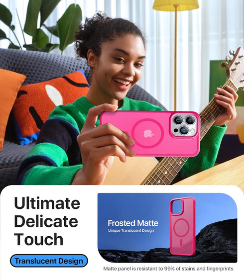 Strong Magnetic iPhone 15 Pro Max Case, Compatible with MagSafe, Military-Grade Drop Tested, Shockproof Cover, Hotpink