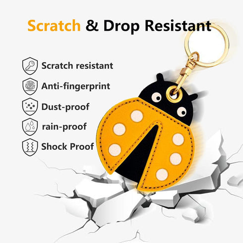 Cute Leather Keychain Case for Apple AirTag, Tile Mate, Galaxy SmartTag, Anti-Scratch (Ladybug)