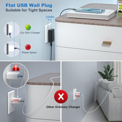 OKRAY Flat USB C Charger Block 40W 4-Port Fast Charging Brick Foldable Wall Plug Slim QC/PD3.0 Type C Charger Multiport Power Adapter Compatible for iPhone 15 14 13 12 11 Pro Max,iPad, AirPods,iwatch