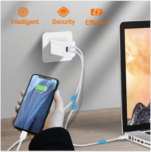 NewWay 65W 3 Port PD QC 3.0 USB-C Fast Charger (GaN Semic) Delivery Foldable, USB-C Wall Charger for USB C Laptops Smartphone Pad MacBook Compatible with iPhone 15 and More
