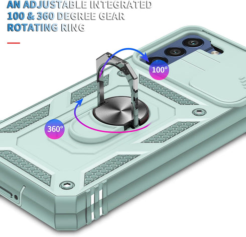 Military Grade Drop Shock Protection Case for Samsung Galaxy S21 FE 5G, Built-in 360° Rotate Ring Stand