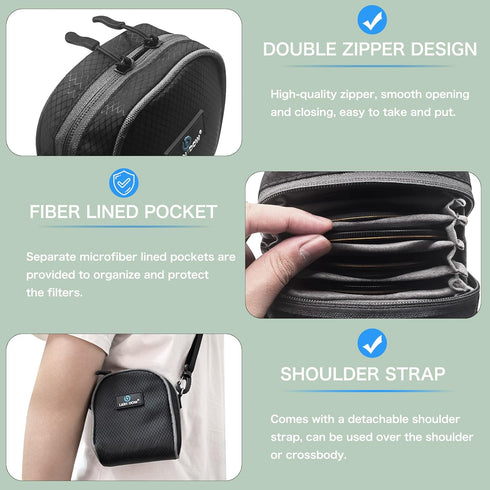 Lightdow Detachable Camera Filter Bag, 8-Slot Lens Filter Carry Case with Belt Loop Pouch for 37mm-95mm Filters