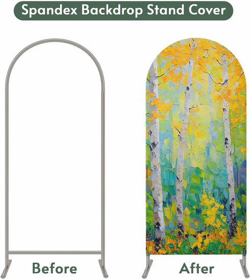 Jnbasdffb 7.2 Yellow Leaves Wedding Arch Cover, Stretchy Spandex Arch Backdrop Stand Covers FT, Modern Oil Painting