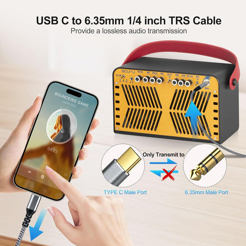 USB C to 1/4 inch Audio Cable - 6.6FT Type C to 6.35mm TRS Stereo Cable for Amplifier, Speaker, Mixing Console