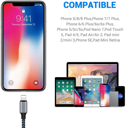 Sundix 3Pack 9ft Nylon Braided iPhone Charger Cable, Compatible with iPhone 14/13/12/11/XS/XR/8/7 and More.