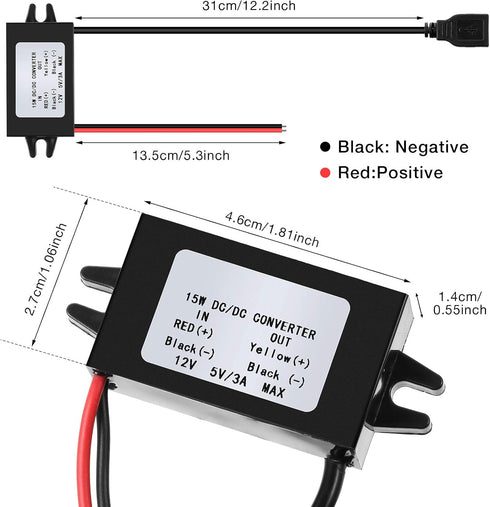 Weewooday 12v to 5v DC Converter Buck Module, USB Output Power Adapter, DC Car Power Converter Regulator (1 Piece)