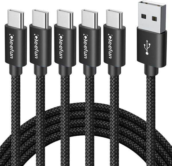 CLEEFUN USB C Cable 3ft (5-Pack) - Fast Charging Braided Cord for iPhone 15 Pro Max, Samsung Galaxy S24/S23/S22/S21/S20