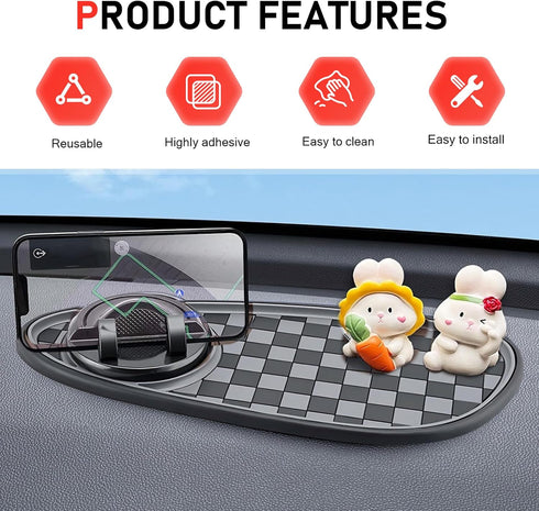 Zigeiya 11.8" 5.4" Car Dashboard Mat, x Anti-Slip Pad with Parking Number Sign and Rotatable Phone Holder, Large