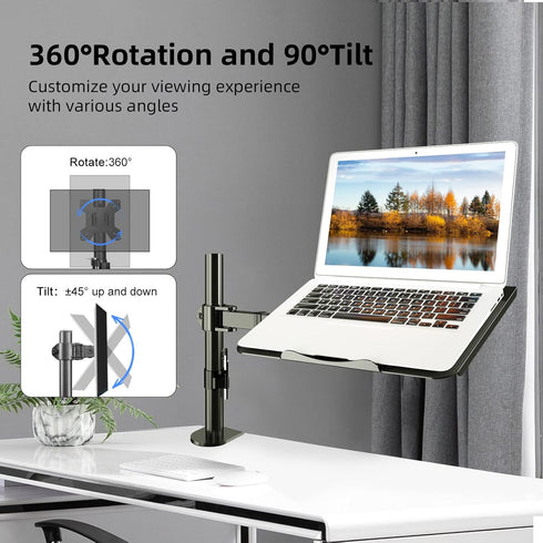 suptek Single Laptop Notebook Desk Mount with Tray for 13-27 inch Computer Screen, Adjustable Laptop Desk Arm
