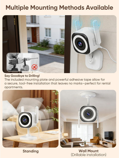 GUOANVISION 5G 4X 2K IP66, (2-Pack) Dual-Antenna Stable WiFi Security Camera, Zoom Outdoor Indoor Camera for Baby/Pet