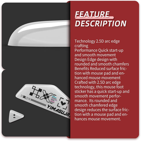 YIMAGUJRX Glass Mouse Skates for Logitech G 502 Lightspeed Wireless, Fastest Smoothest Mouse Feet (White Print)