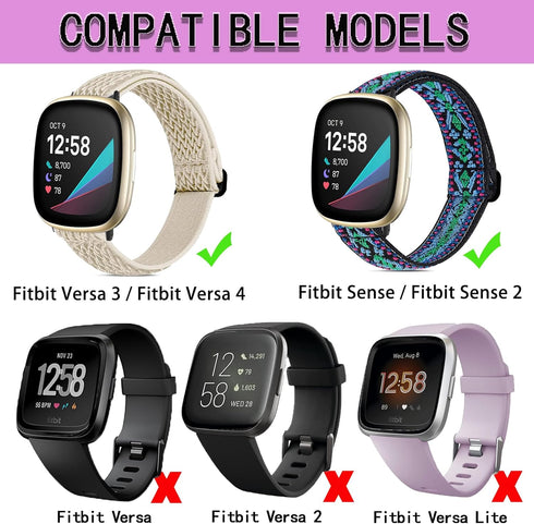 Elastic Bands Compatible with Fitbit Versa 4 Bands Women - Sense 2 Band Men - Versa 3 Bands Women- Sense Band Men, Adjustable Stretchy Straps Replacement for Fitbit Sense & Fitbit Versa 3 & Fitbit Sense 2 & Fitbit Versa 4
