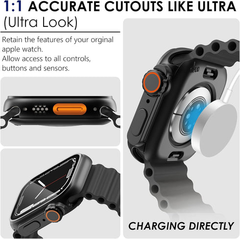 Ultra Look - Fullife 2 in 1 Apple Watch Case Series 9 45mm, Waterproof Screen Protector, Full Protective Bumper (Black)