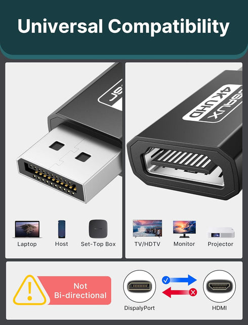 JSAUX 4K DisplayPort to HDMI Adapter 2-Pack, DP PC to HDMI Monitor Converter Video UHD 2K@120Hz,4K@30 DP to HDTV Male to Female Uni-Directional Adapter Compatible for Dell, Lenovo, HP,GPU, AMD -Black