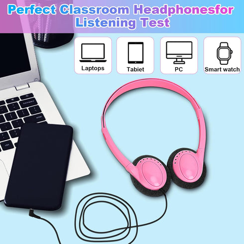 Kids Headphones Bulk 10 Pack for School - Adjustable On Ear Earphones Class Set for Library, Airplane, Computer