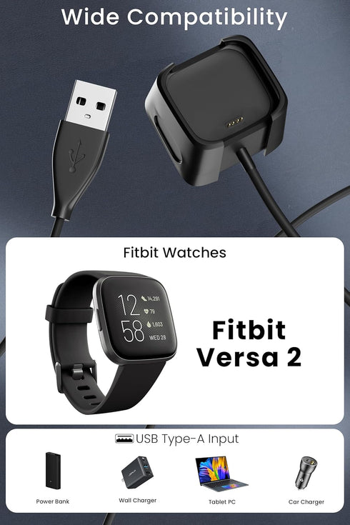 Compatible for Fitbit Versa 2 Charger Replacement USB Charging Cable Dock Stand with 3.3ft for Fitbit Versa 2 Health and Fitness Smartwatch-1 Pack