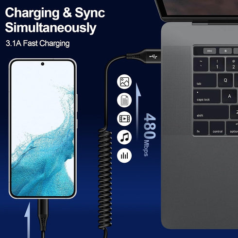 Samsung S24 Type C Coiled Charging Cable 3FT for Galaxy S24/S23/S22/S21/S20, Android Auto USB C Cable Car Charger for