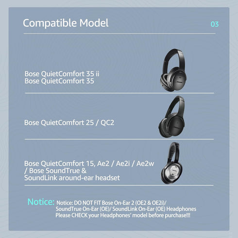Fabric Comfort - Wzsipod Ear Pads for Bose QuietComfort 35/QC35ii Headphones, Compatible with QC45 QC25 QC2