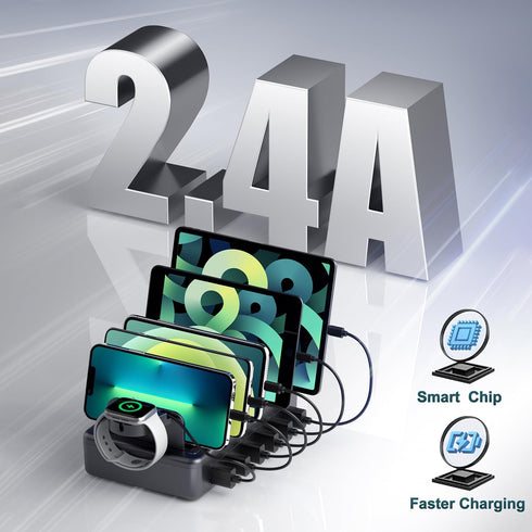 6 in 1 Charging Station for Multiple Devices, 50W Dock with Mixed Charging Cables for Cellphone, Tablet, iPhone, iPad