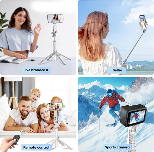 LingoFoto 53" 360 All-in-1 Selfie Stick Tripod with Light & Wireless Remote, Extendable Aluminum Phone Tripod Stand