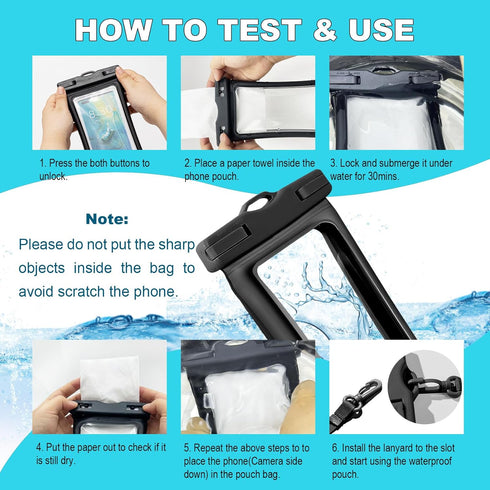 2 Pack IPX8 Waterproof Phone Pouch with Lanyard, Floatable Case for iPhone 15 14 13 12 Pro/Pro Max, Galaxy S24/S23