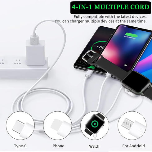 4 in 1 Multi Charging Cable, 3.3ft Fast Magnetic USB Type C for Apple Watch, iPhone, AirPods, Android & More.