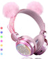 Wireless LED Light up Color Changing Girls Bluetooth Headsets - 10 Hours 5.0 Bluetooth Headphones for School, Pink