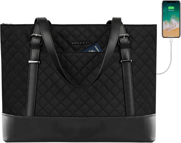 KROSER Laptop Tote Bag 15.6 Inch with USB Port, Large Computer Shoulder Bag for Women, Laptop Case for Office Business