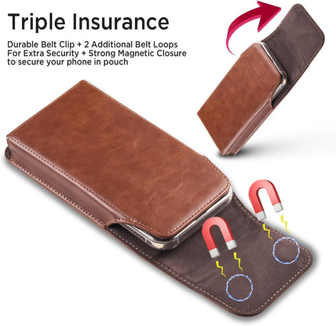 Miimall Phone Belt Holster Case for Galaxy S24 Ultra, S23 Ultra, S22 Ultra 5G, Google Pixel 8 Pro - Coffee-X-Large