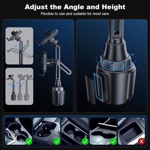Wireless Car Charger, Car Cup Phone Holder, 15W Fast Charging Auto Clamping Dual Port PD&QC3.0 for iPhone
