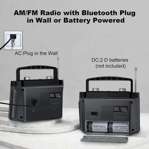 Portable AM FM Radio with Best Reception, Transistor Radio with Bluetooth, Wall or Battery Powered, Small Radio for