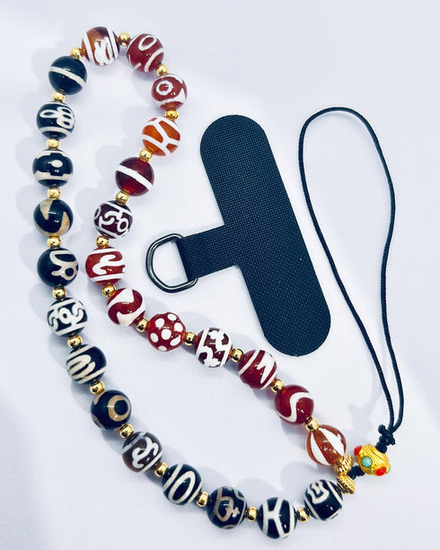 Generic 26 Hand-Woven Agate Bead Lanyard, Natural Agate Beads with Auspicious Carved Patterns, Multi-Use Lanyard