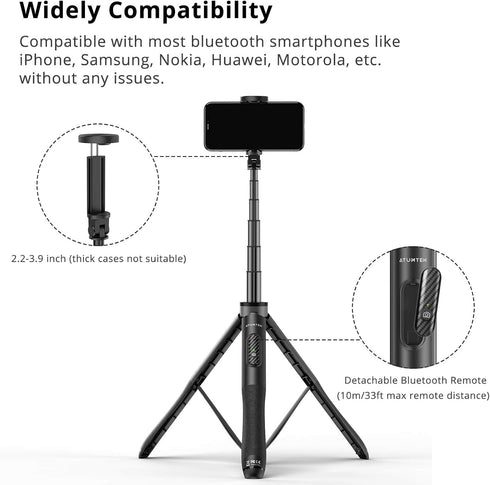 ATUMTEK 51" Selfie Stick Tripod, Extendable Phone Tripod Stand with Bluetooth Remote for iPhone and Android Selfies