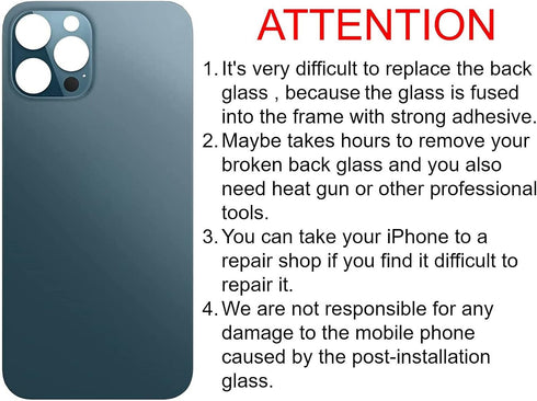 12 Pro Max Back Glass Replacement for iPhone 12 Pro Max - 6.7 Inch Back Cover Glass with Installation Tools, Pacific