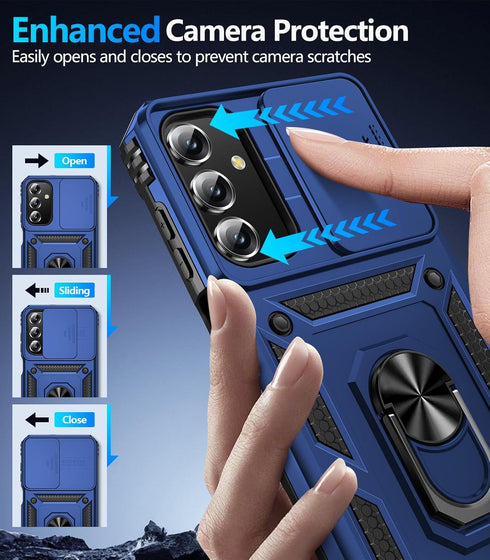 BaHaHoues Samsung Galaxy A15 5G Case - with Screen Protector & Slide Camera Lens Cover - Blue
