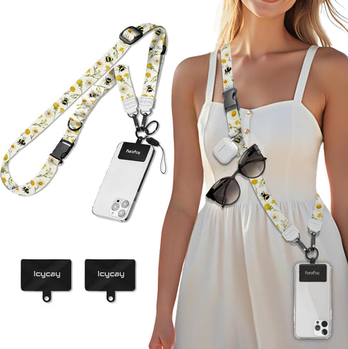 Icycay Phone Lanyard Crossbody, Floral Bee Cell Phone Strap for Around The