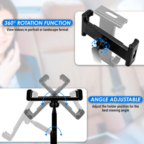 Universal Phone Mount Holder for Car - Black Car Phone Holder Mount iPad Back Seat Switch Head Rest Mount - Adjustable
