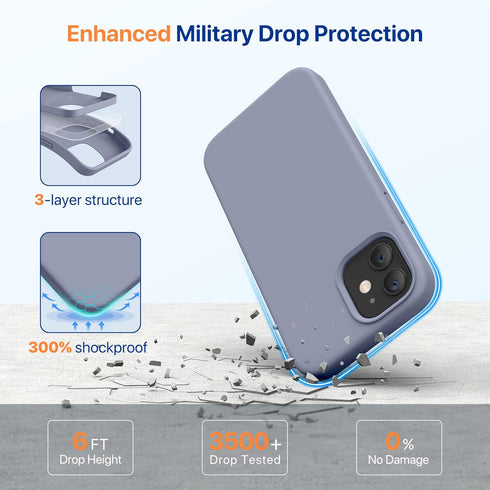 Miracase Lavender Gray Case for iPhone 12/12 Pro, Liquid Silicone Gel Rubber Full Body Protection, Shockproof