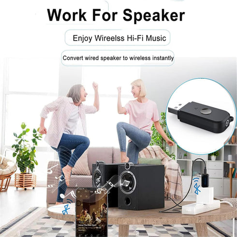 USB Bluetooth Receiver, Bluetooth 5.0 Wireless Audio Adapter, 3.5mm Aux Adapter, Handsfree Car Kit Music Receiver for