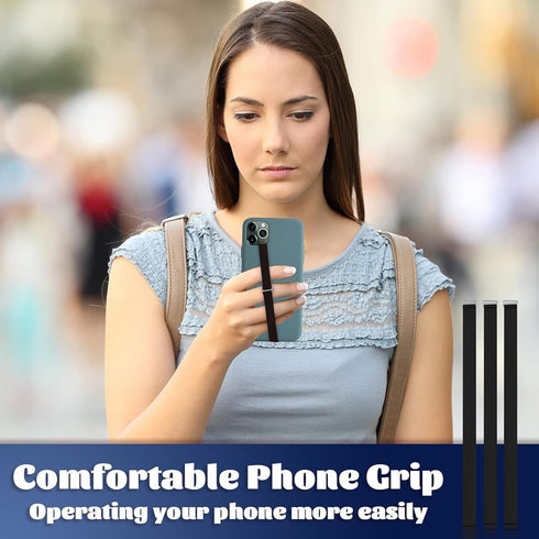 TEAMOLA 230 Grip(3 Packs) Silicone Phone Grip Strap - Black Phone Hand Strap Holder with Loop for Cell Phones, iPhone