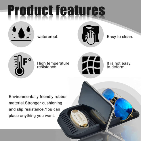 Car Dashboard Cell Phone Holder, Anti-Slip Pad with Double-Groove, Silicone Tray for Phone GPS Keychains Sunglasses Mat