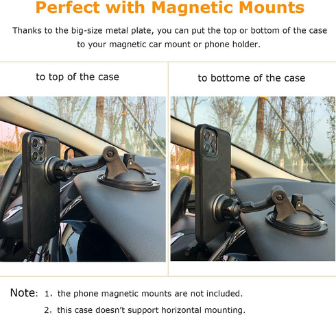 molzar GripBig Series Case for iPhone 12 Pro Max, Built-in Metal Plate for Magnetic Mount, Black/Black