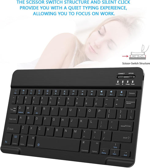 Ultra-Slim Small Bluetooth Keyboard, Portable Rechargeable Wireless Keyboard for Android Tablet, iPhone, Windows, Black
