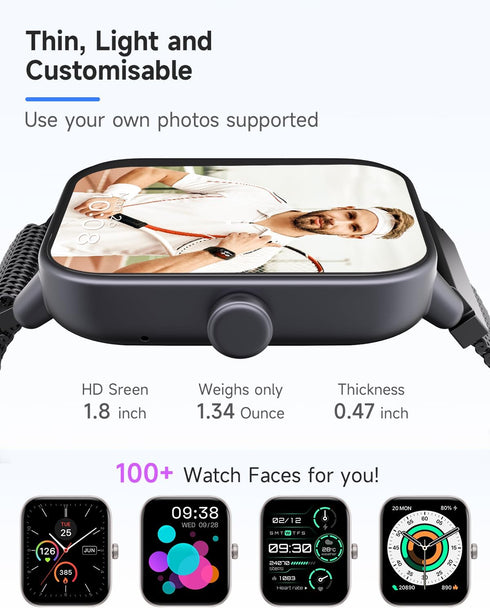 Smart Watch for Women Men, Alexa Built-in, 1.8" Fitness Tracker with Heart Rate/Sleep Tracker, IP68 Waterproof