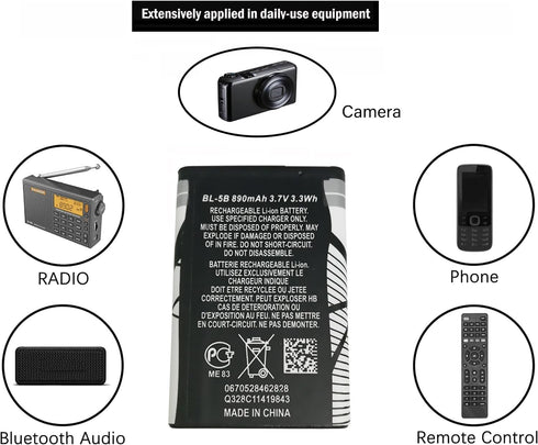 Lumaoer 3.7V 890mAh BL-5B Rechargeable Battery Suitable for Household Radio with Current Protection,Cost-Effective
