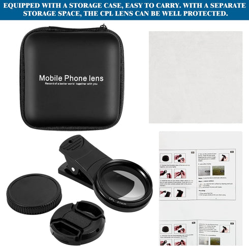 37mm Cell Phone Lens CPL Filter, Universal Phone Camera Lens Clip On, Circular CPL Polarizer Filter Compatible with